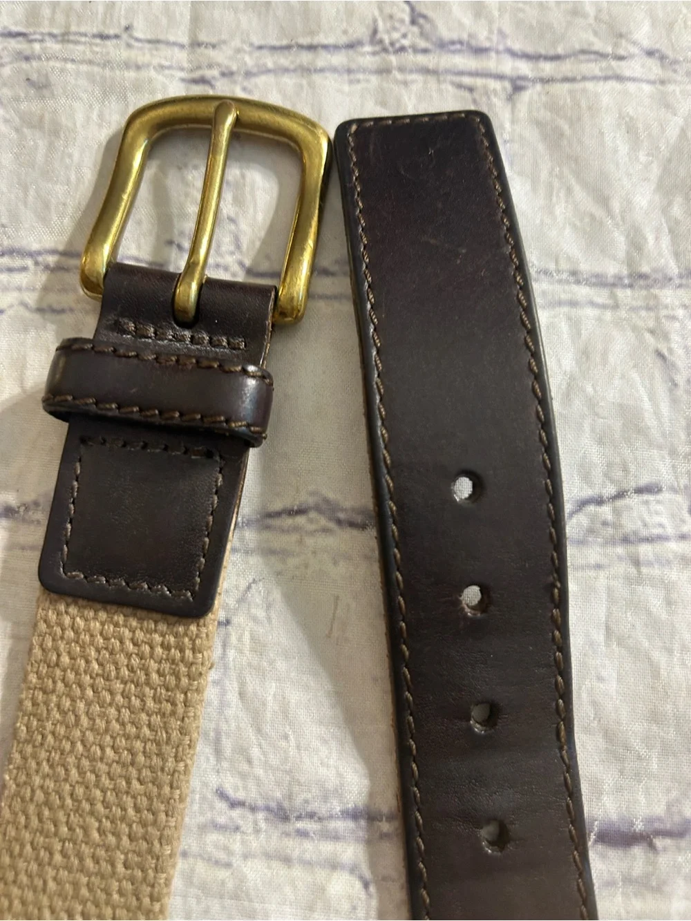 BROOKS LEATHER BRASS BUCKLE TAN WEB BELT SIZE 38 & BLACK STRETCH BROWN BELT 36
